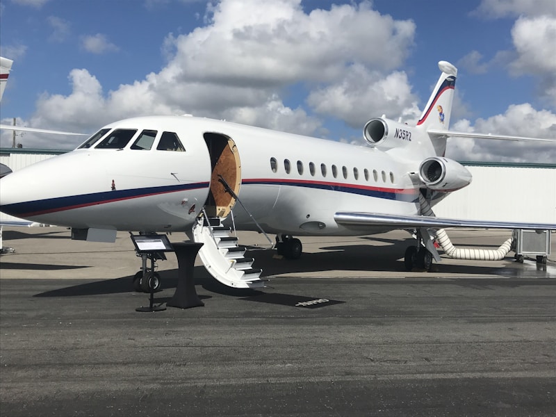 Private business jet on the airport ramp