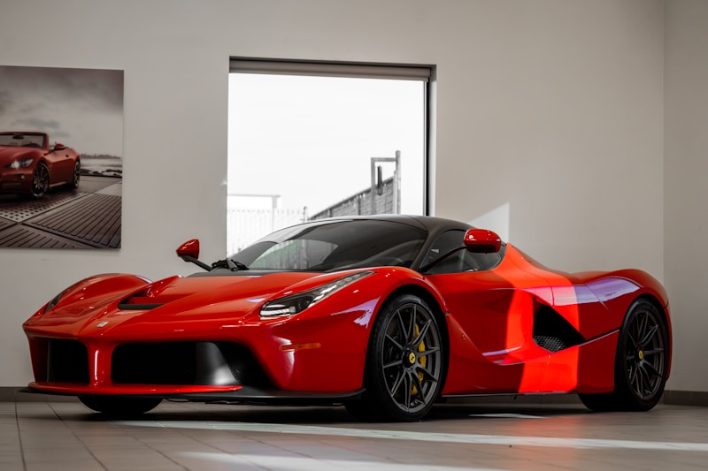 Red Ferrari LaFerrari in a private showroom