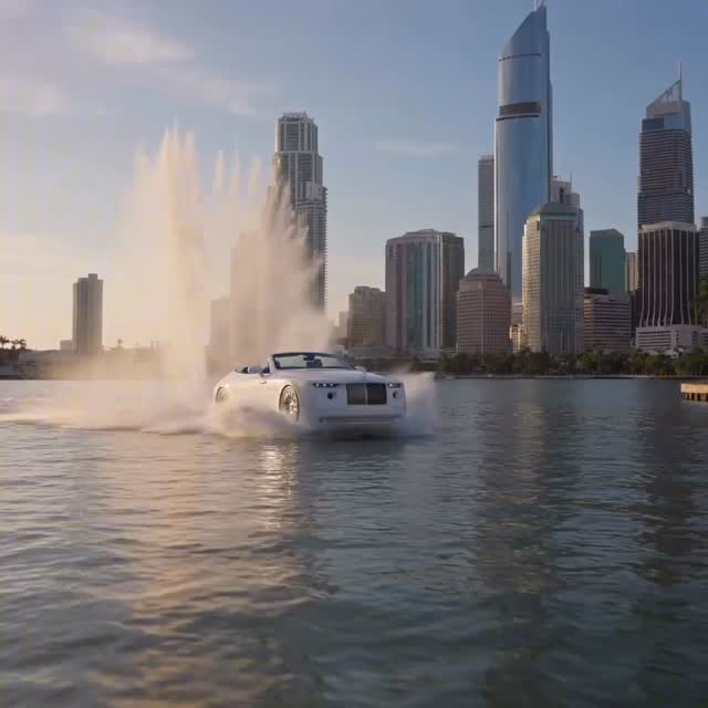 White Potenza Lusso Jet Car underway with the Miami skyline